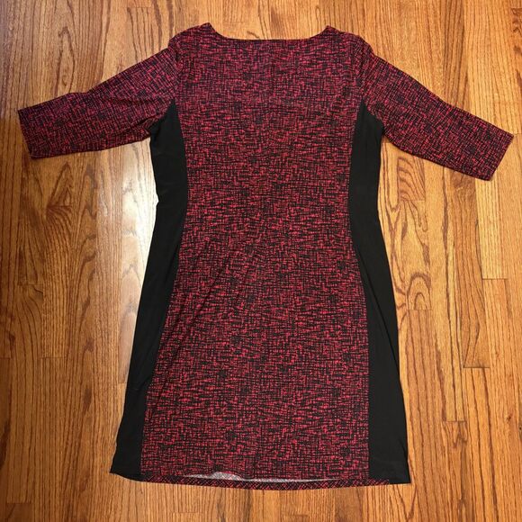 LAUREN RALPH LAUREN 18W Red Black Print Jersey Ruched Gathered Slimming - Picture 2 of 7